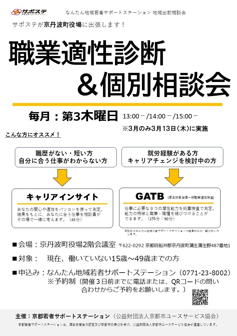 職業適性診断と個別相談会（京丹波町役場）