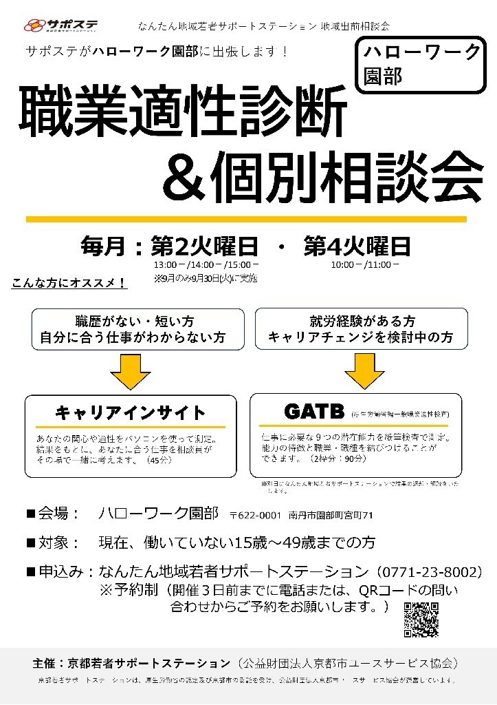 職業適性診断と個別相談会(ハローワーク園部)