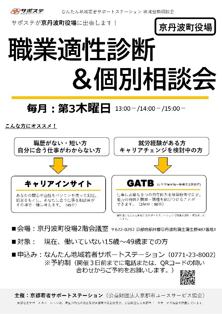 職業適性診断と個別相談会（京丹波町役場）